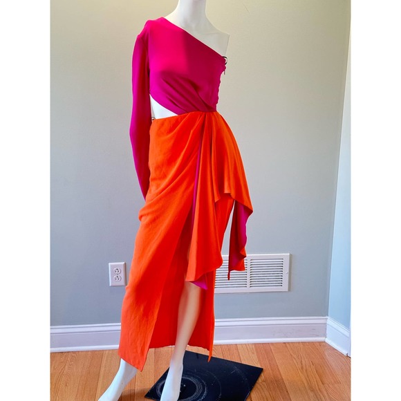Michael Costello  Evelyn One-Shoulder Colorblocked Draped Gown. Size 2 - Picture 3 of 11